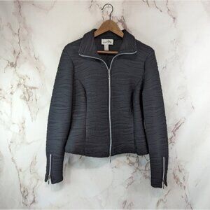 Joseph Ribkoff Jacket Womens Large 14 Black Zip Ribbed Textured Artsy